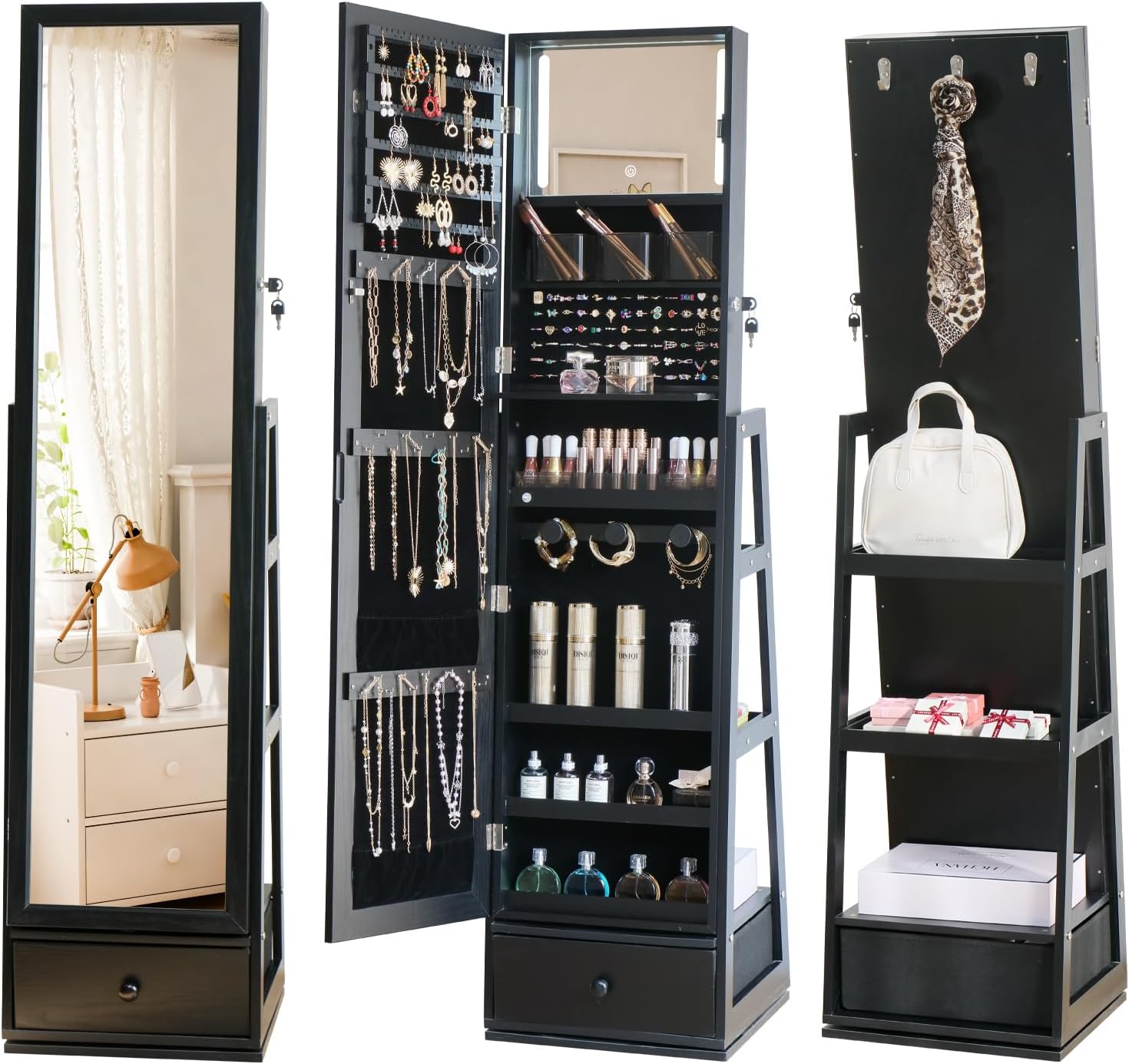 Full Length Mirror Jewelry Armoire - Напольный шкаф для украшений с встроенным