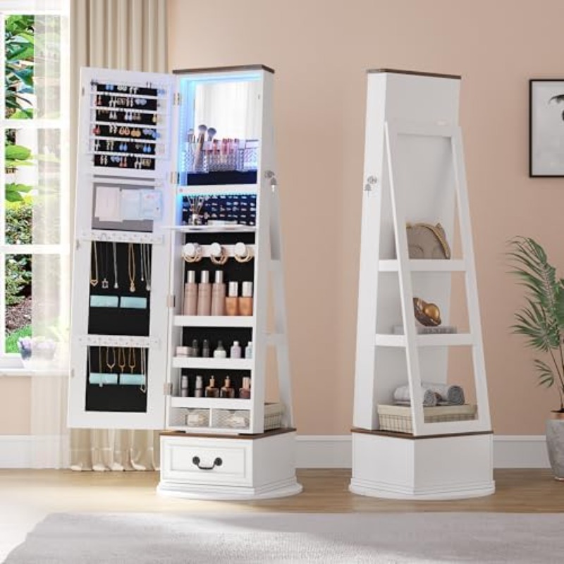 Full Length Mirror Jewelry Armoire - 360 ° Вращающийся шкаф-армореум для украшений
