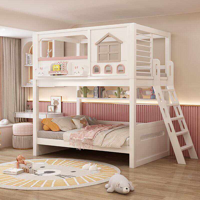 Bunk Bed With Stairs And Slide - Современная розовая двухъярусная кровать из массива