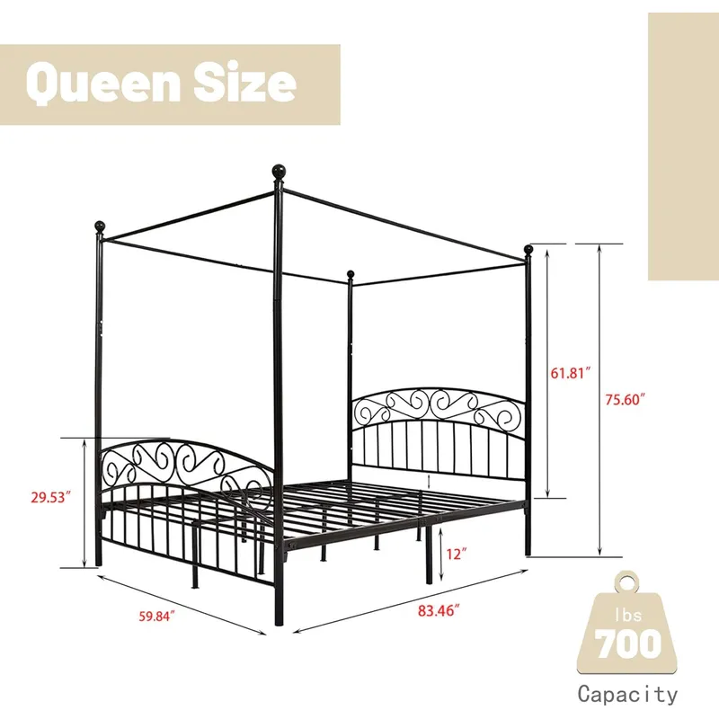Каркас кровати с балдахином Qu – обзор и цена Canopy Bed Frame Metal Queen