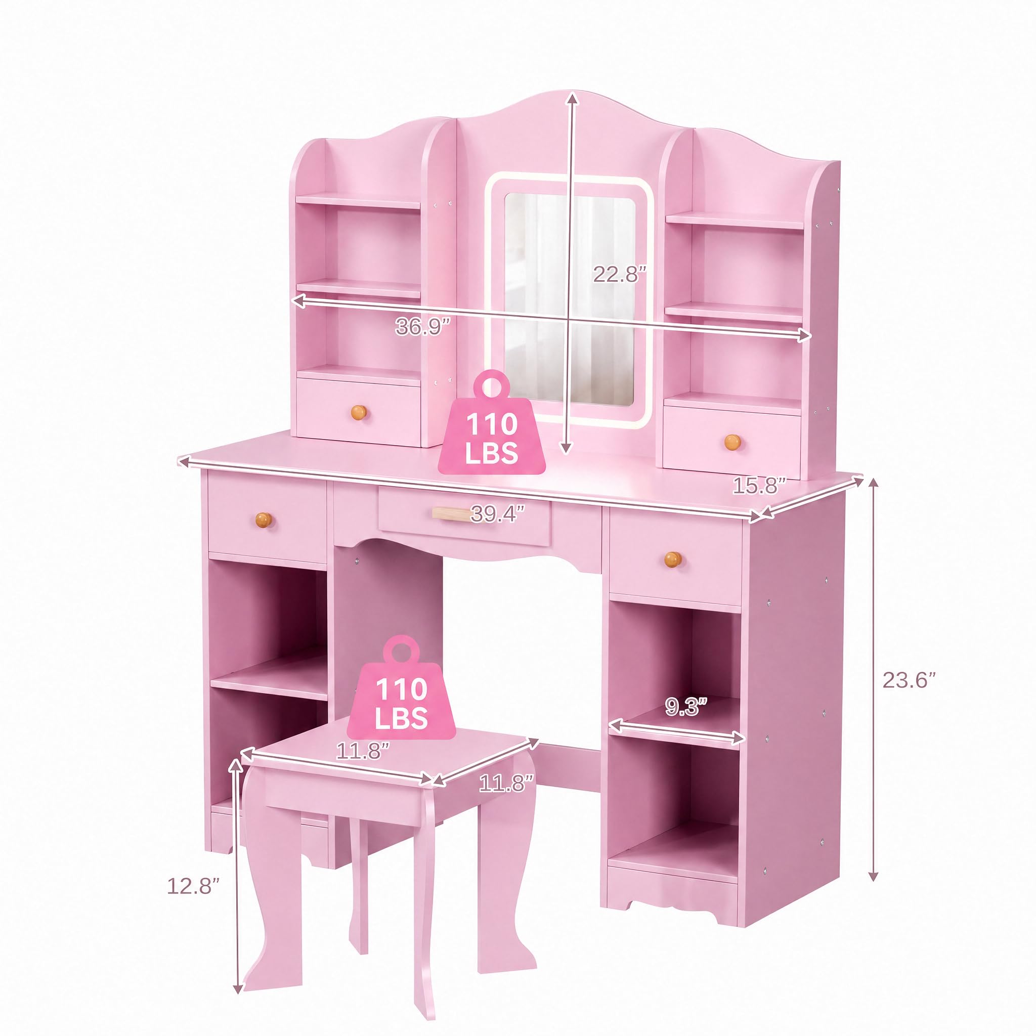 Детский туалетный столик с 3-ц – обзор и цена Dressing Table Vanity With Lighted Mirror