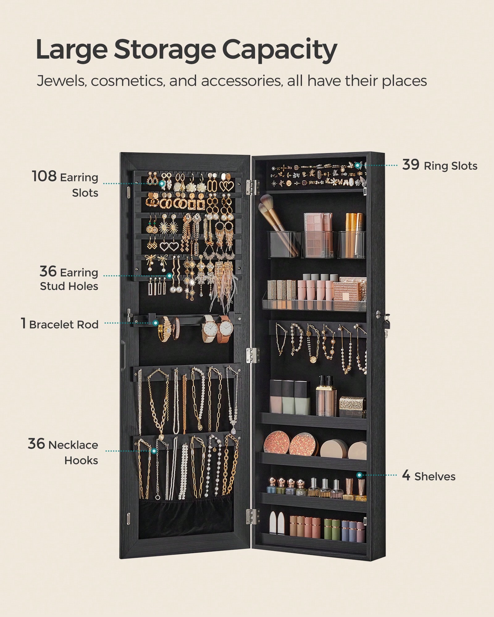 Настенный шкаф для украшений с – обзор и цена Full Length Mirror Jewelry Armoire