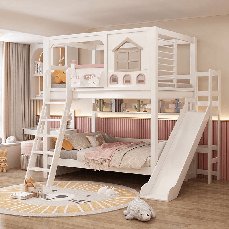 Современная розовая двухъярусн – обзор и цена Bunk Bed With Stairs And Slide